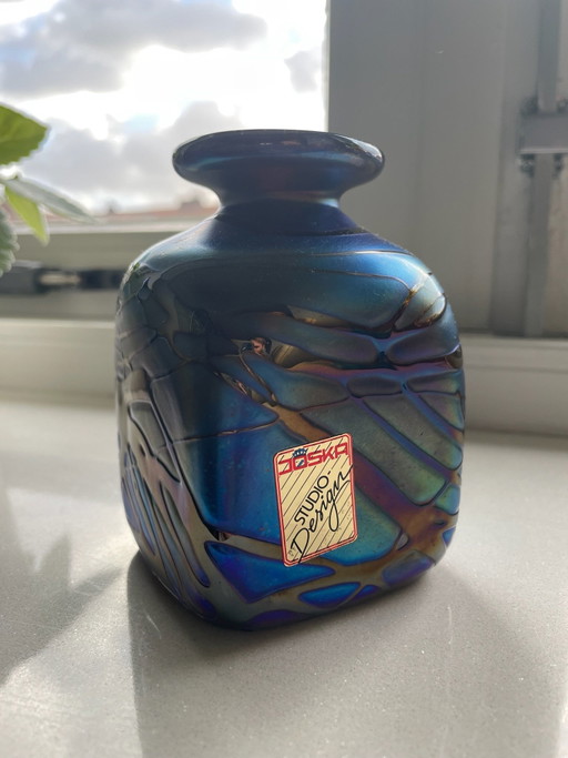 Vase Vintage JOSKA en Verre d'Art Irisé – Bleu et Violet, Signé Joska ‘90
