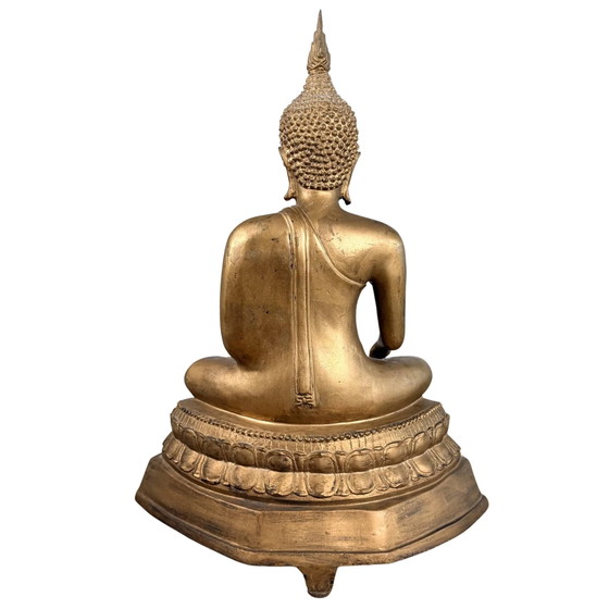 Thailändischer vergoldeter Bronze-Buddha auf Lotussockel – ca. 1920 – H 55 cm – Bildhauerei (photo 5 of 10)