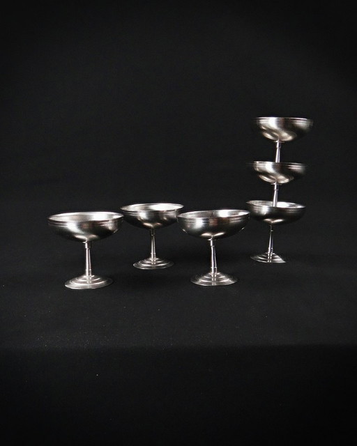 6 ice-cream bowls on stainless steel stand Létang Rémy stainless steel dessert service Made in France