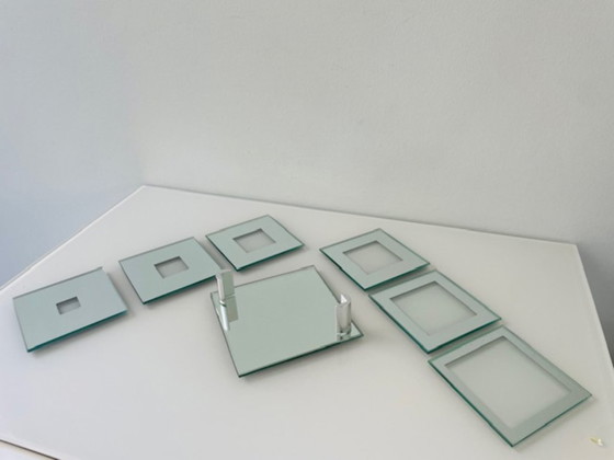 Image 1 of Vintage mirrored coaster set with holder