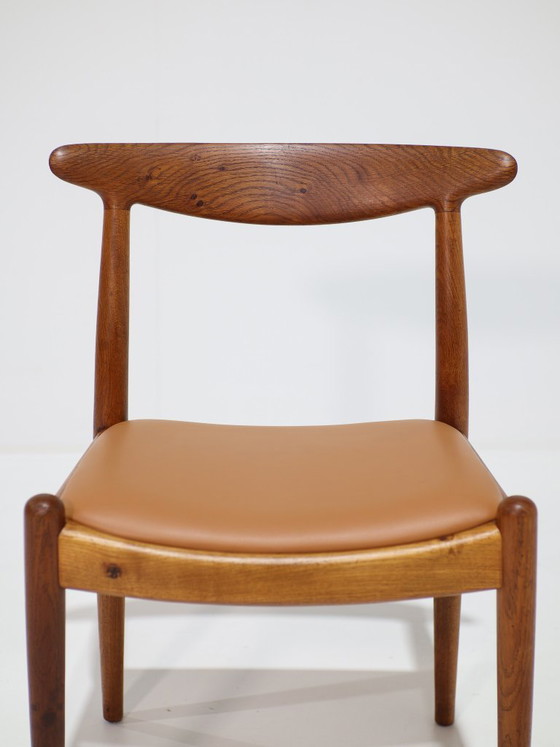 Hans J. Wegner W1 Chaise Chêne Cuir C.M. Madsen Années 1950 – Hans Wegner, Chaises de salle à manger, Leather (photo 9 of 12)