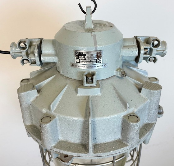 Image 1 of Large Grey Industrial Bunker  Light with Iron Cage from Elektrosvit, 1970s