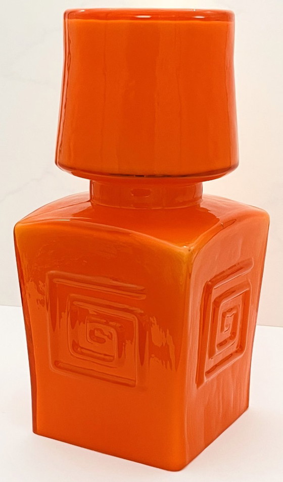 Image 1 of Retro Fans - Vaas - Jaren 60 - Fel Oranje -Fåglavik Glasbruk -Zweden
