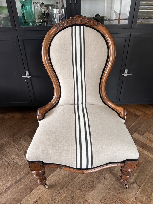 Antique Biedermeier knitting chair, newly upholstered