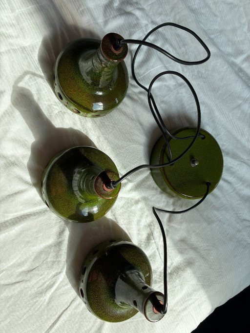 Hanglamp; drie-delig, plafonddeel is tweedelig; groen