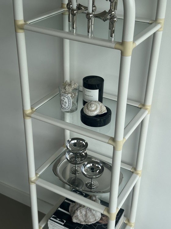 Image 1 of Scaffale vintage retrò Space Age in vetro acrilico bianco crema