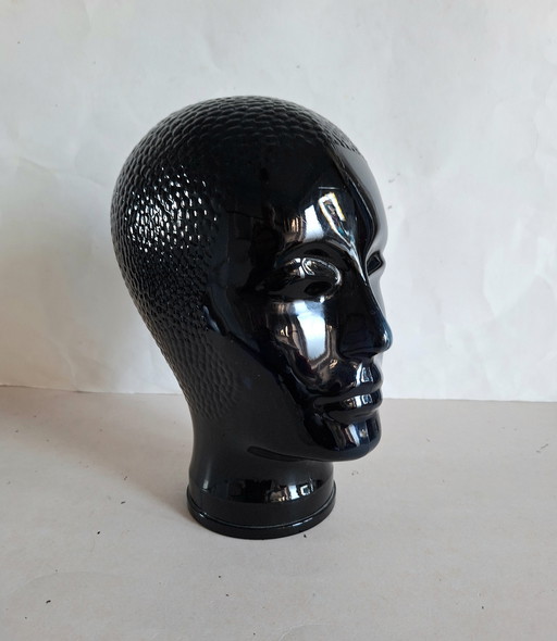 Zwart glazen design hoofd naar ontwerp van Piero Fornasetti 1970.