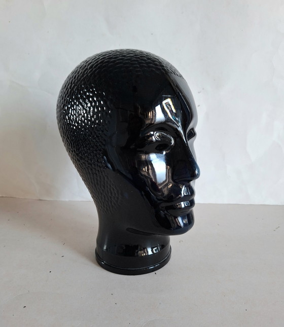 Image 1 of Zwart glazen design hoofd naar ontwerp van Piero Fornasetti 1970.