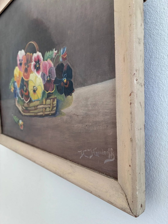 Image 1 of Vintage original flower oil painting, framed floral still life art