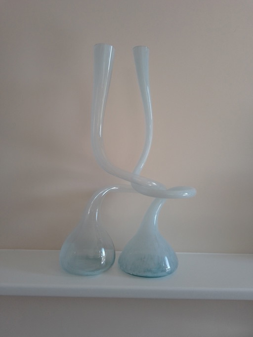 A beautiful couple, 2 mouth-blown glass sculptures