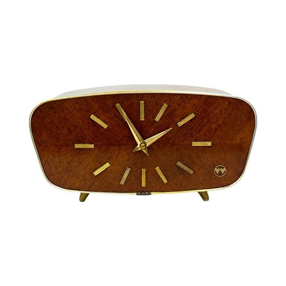 Image 1 of Orologio da camino in noce impiallacciato di Weimar, anni '60, Germania Ovest, stile moderno di metà secolo
