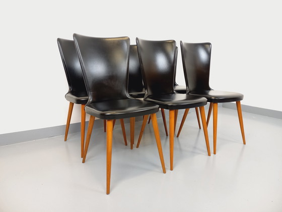 Image 1 of Set di 6 sedie vintage Baumann Essor in legno di faggio e skai degli anni '60