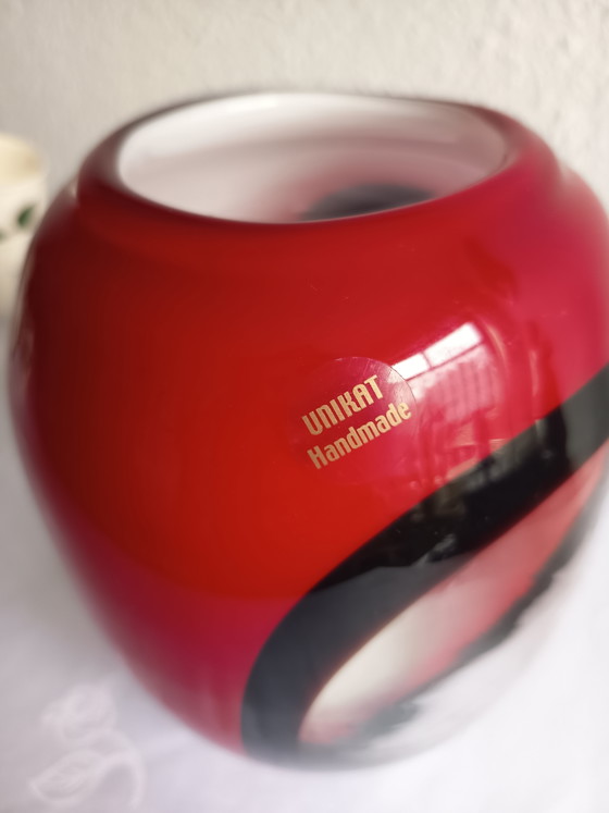 Murano Glas Vase – Handgefertigt, Rot Mit Modernem Design – Dekorative Objekte (photo 6 of 9)