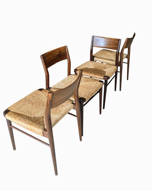 Ensemble vintage de 4 chaises de salle à manger en teck et corde de papier, Georg Leowald pour Wilkhahn, modèle 351