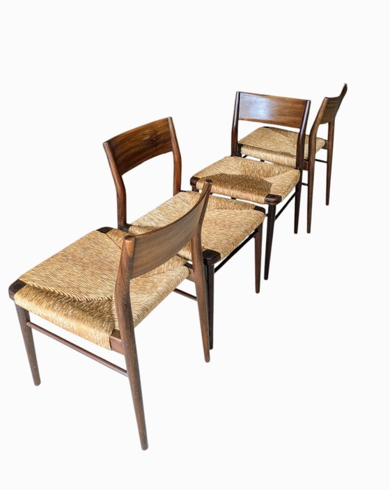 Image 1 of Set vintage di 4 sedie da pranzo in teak e corda di carta, Georg Leowald per Wilkhahn, modello 351
