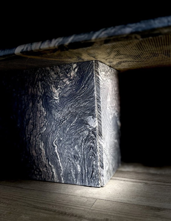 Image 1 of Large Italian Modernist Marble Coffee Table – Grey & White Veined – 1970s