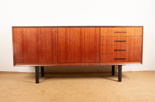 Modernist sideboard, 180 cm, French style in rosewood by Tricoire and Vecchione, TV unit 1960.