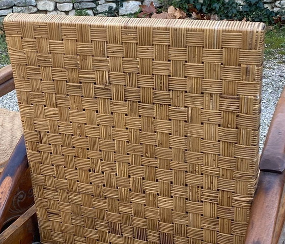 Image 1 of Paar koloniale Art Deco-fauteuils in rotan en teak