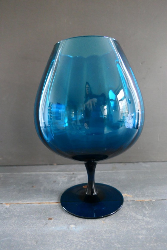 Vintage Empoli Turquoise Glass Vase on Base (photo 9 of 9)