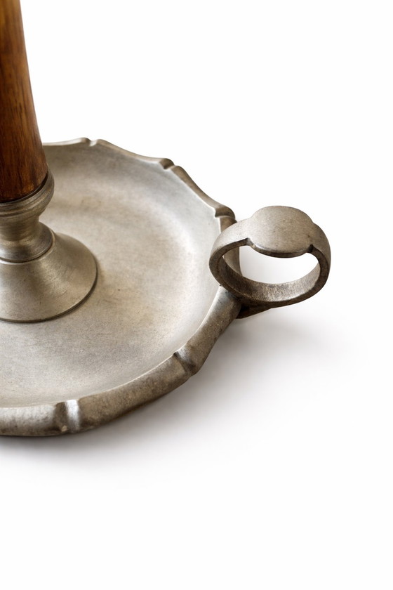 Image 1 of Pair of Brass and Wood Candlesticks,  the 1950s