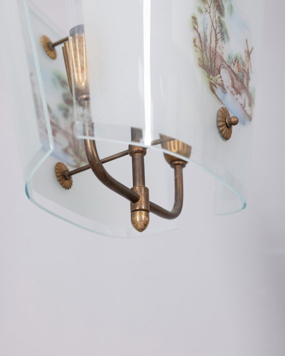 Image 1 of LAMPADARIO VINTAGE ANNI '50 IN VETRO DECORATO, DESIGN ITALIANO