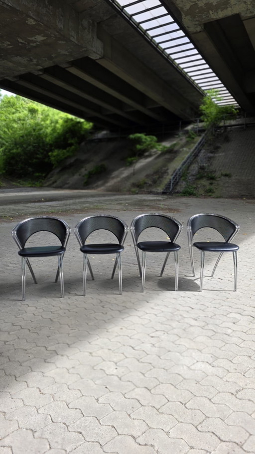 Set van 4 postmodernistische chromen stoelen, Italië, 1980