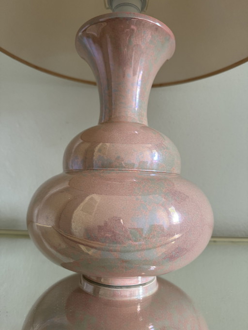 Lampe Faïence Charolles Rose Irisée Années 80