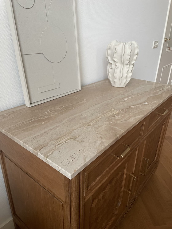 Image 1 of Vintage oak travertine sideboard