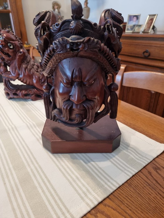 Image 1 of 3 Japanse Rozenhout Beelden Krijgers Met Honddraak