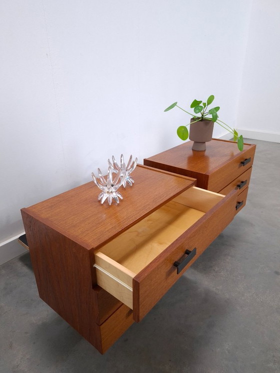 Image 1 of Set teak zwevende nachtkastjes met lades Denemarken