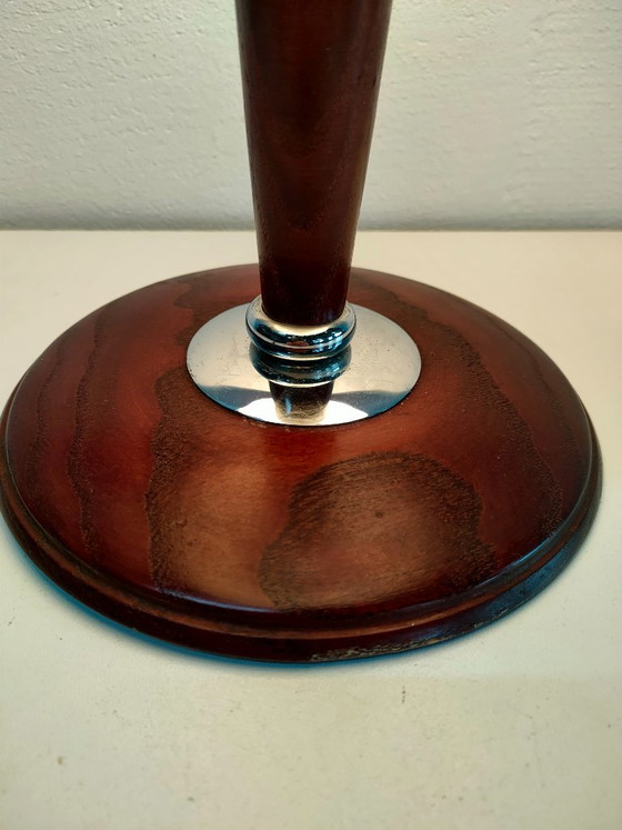 Lampe vintage Maison Lucien Gau (Variante personnalisée unique)., Bois, Chrome, Rouge (photo 9 sur 10)