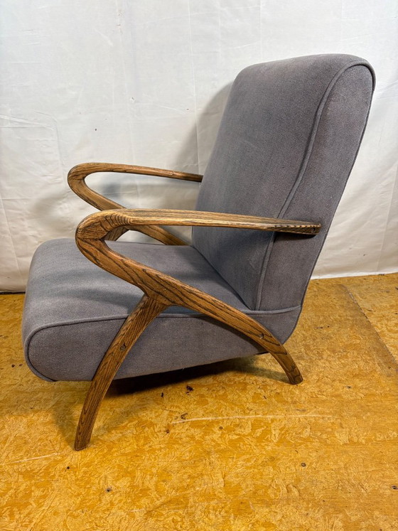 Image 1 of Mid Century Retro Vintage Bentwood Armchair by Parker Knoll – Grey Upholstery – Stylish & Comfortable  Add a touch of timeless m