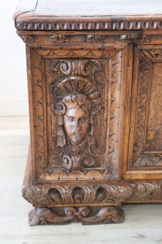 Image 1 of Antique Small Blanket Chest in Walnut, Italy 17th century
