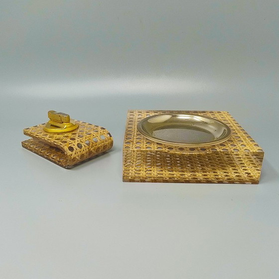 Image 1 of 1970s Stunning Smoking Set in Vienna Straw by Geolel. Made in Italy