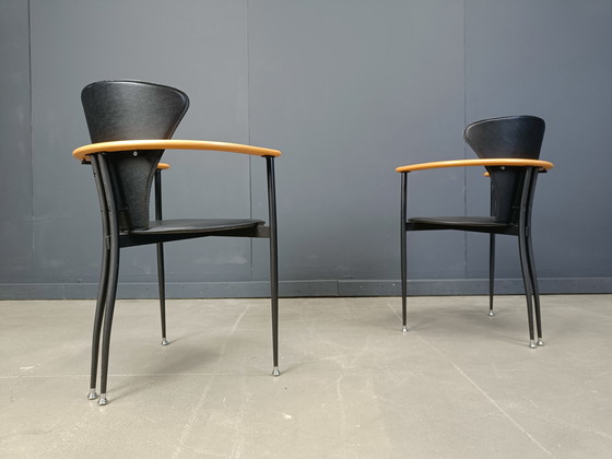 Image 1 of Vintage leren fauteuils van Arrben Italië, jaren 1980 - Set van 6