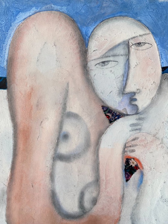 Image 1 of Expressionistisch en erotisch schilderij van N. Boéri Véfour. Frankrijk, jaren 2000.