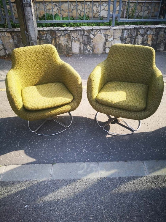 Fabric and Metal Swivel Chairs, 1960s, Set of 2 (photo 3 of 6)
