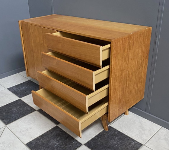Image 1 of Jiri Jiroutek blond houten dressoir jaren 60 model U458 4 laden en een deur