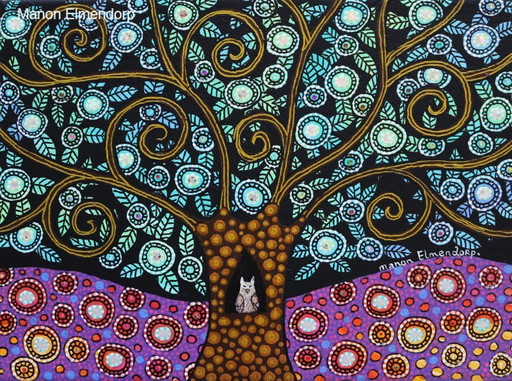 Unique Hand-painted Painting Long-eared Owl New 18x24 cm