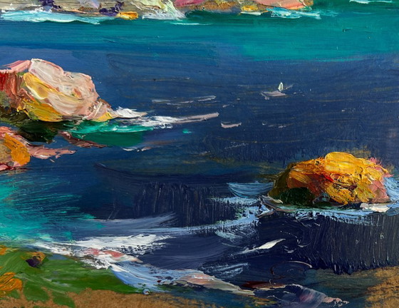 Image 1 of Original Oil Painting Summer Sea Landscape The leaves sway in the wind