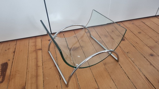 Galloti & Radice Zeitschriftständer Aus Chrom Und Glas, 70s 80s – Gallotti & Radice, tijdschriftenrek, Chrome