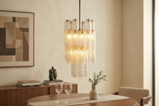 Vintage Murano Glass "Ice Effect" Chandelier – 1970s – Mid-Century Design