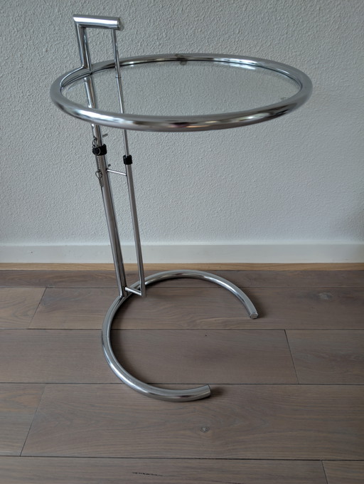 Table d'appoint vintage réglable chromée – bijzettafels, Chrome, Glass