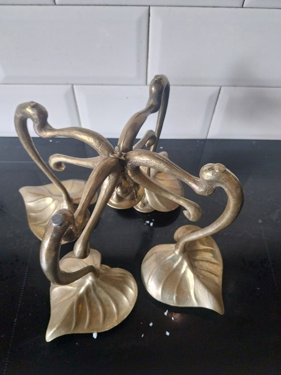 1 x Art Deco brass 5-point candle holder 1970s (photo 6 of 8)