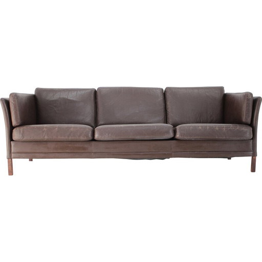 Vintage 3 seater sofa in brown leather, Denmark 1970