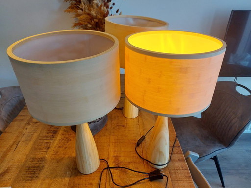 WOOOD Lunar design wooden table lamps – set of 3 – warm ambient lighting