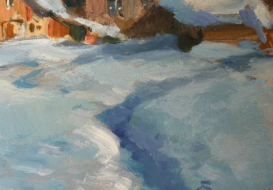 Image 1 of Original Oil Painting Winter House Landscape Houses under a blanket of snow