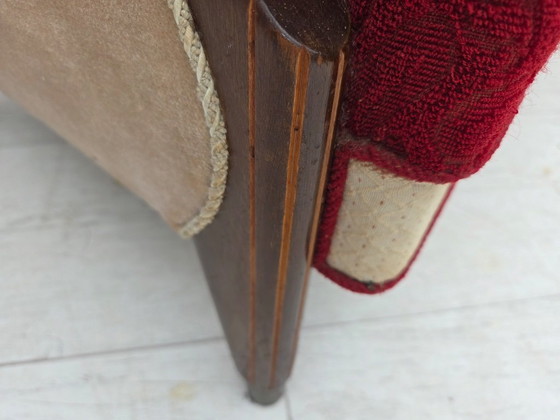 Image 1 of Divano danese a 3 posti degli anni '50, rivestimento originale in lana per mobili rosso/beige.