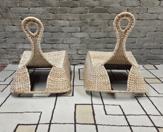 Image 1 of Pair of vintage 1970s woven natural fiber armchairs