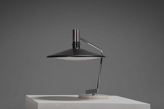 Image 1 of Tafellamp van metaal, chroom en marmer, ontworpen door Georges Frydman voor EFA, Frankrijk, jaren 60.